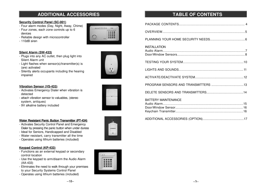 SkyLink SC-10 manual Table of Contents 