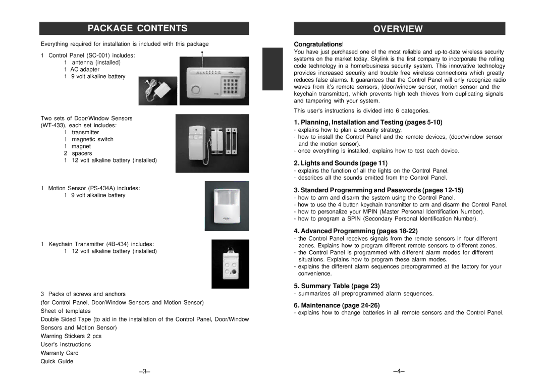 SkyLink SC-100 manual Package Contents, Overview 