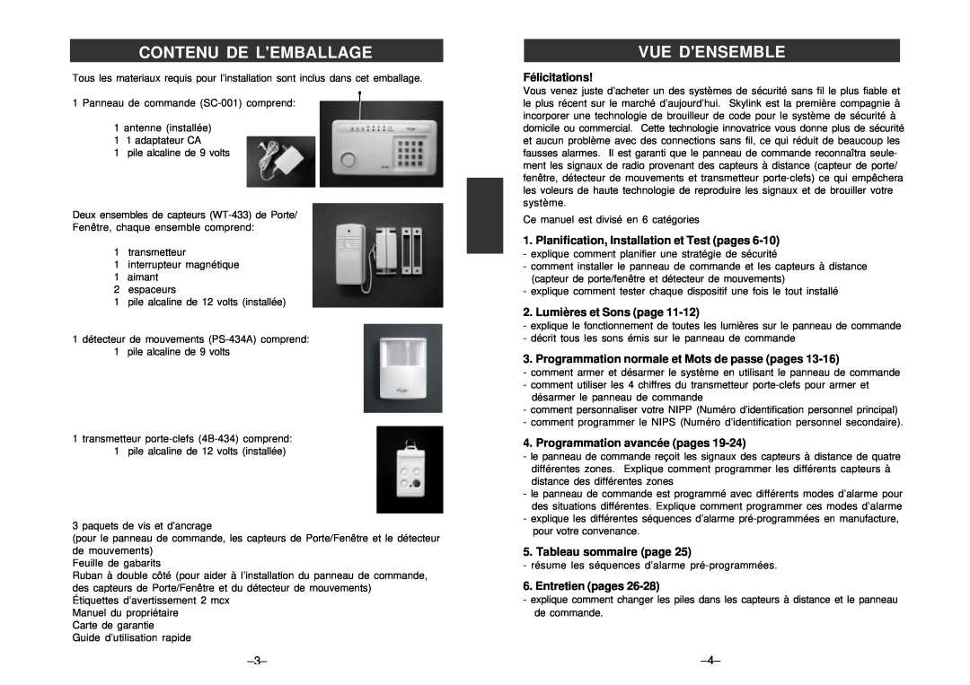 SkyLink SC-100 manual Contenu De Lemballage, Vue Densemble, Félicitations, Planification, Installation et Test pages 