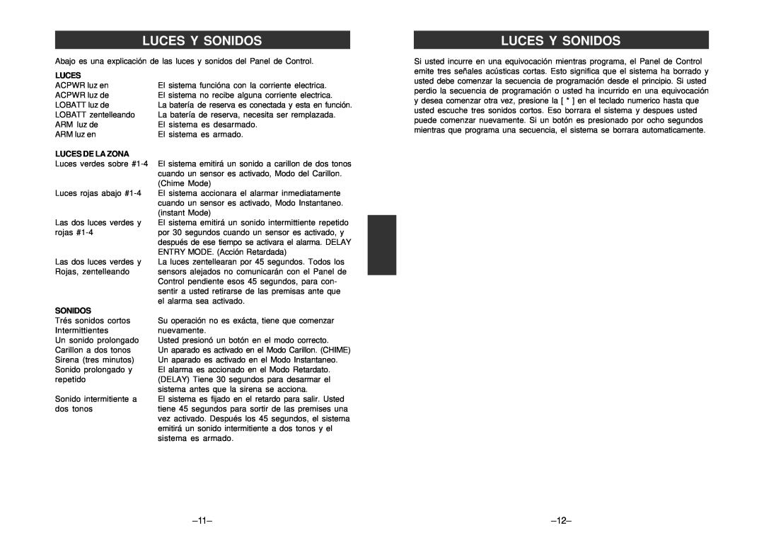 SkyLink SC-100 manual Luces Y Sonidos, Luces De La Zona 
