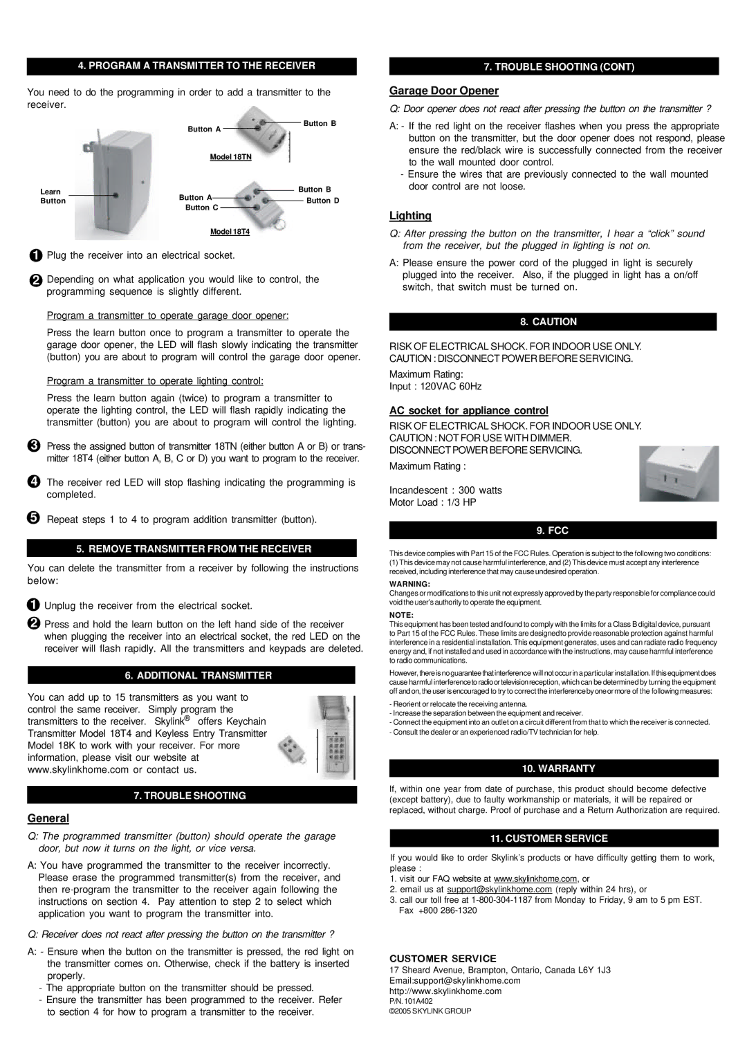 SkyLink SG-18R installation instructions General, Garage Door Opener, Lighting 