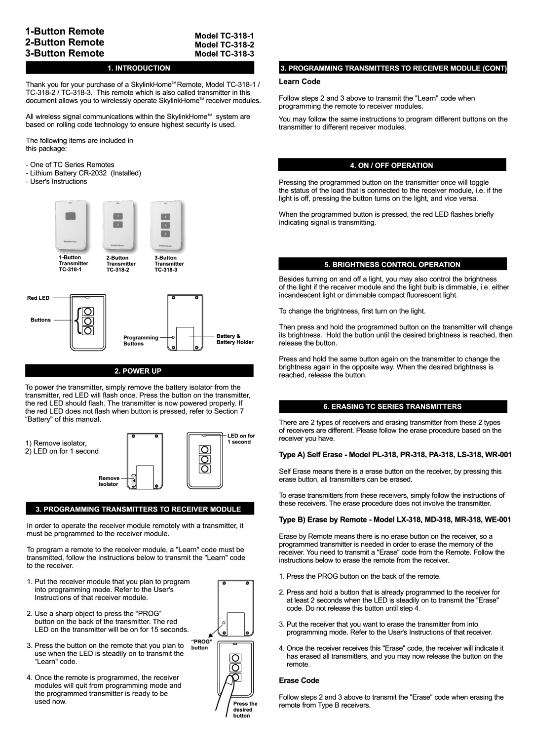 SkyLink TC-318-3, TC-318-2, TC-318-1 manual 