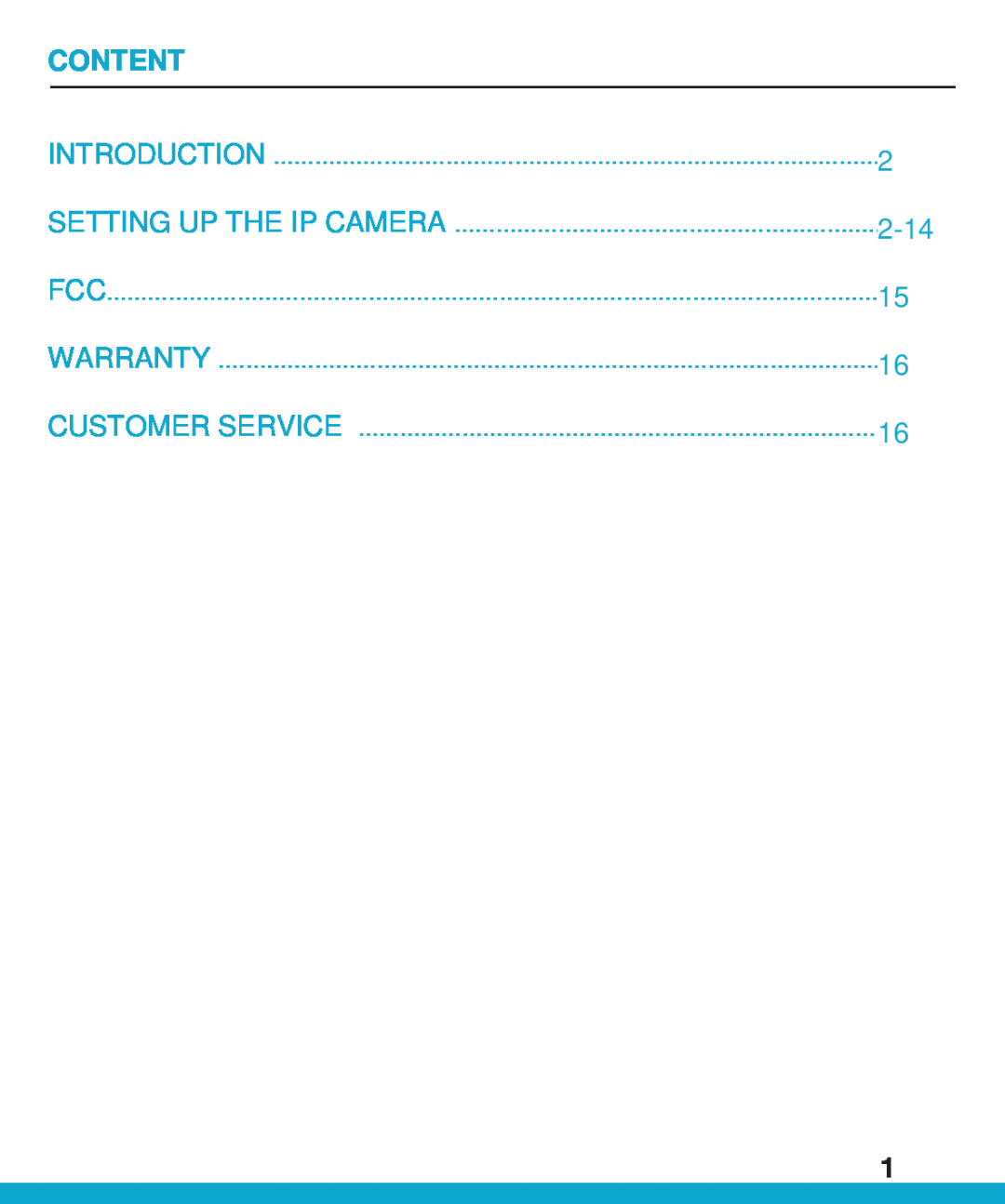 SkyLink wc-400 user manual cONTENT, 2-14, Introduction, Setting Up The Ip Camera, Warranty, Customer Service 