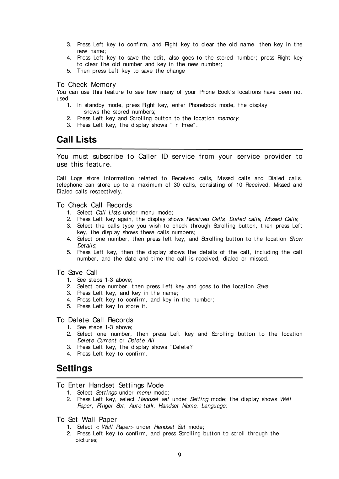 Skype Digital Enhanced Cordless Communication manual Call Lists, Settings 