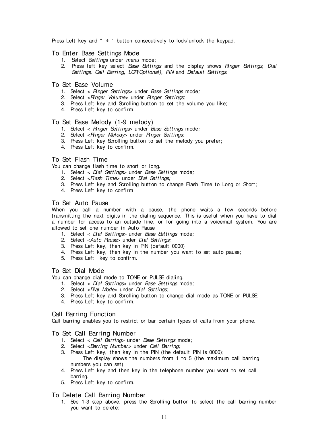 Skype Digital Enhanced Cordless Communication manual To Enter Base Settings Mode, To Set Base Volume, To Set Flash Time 