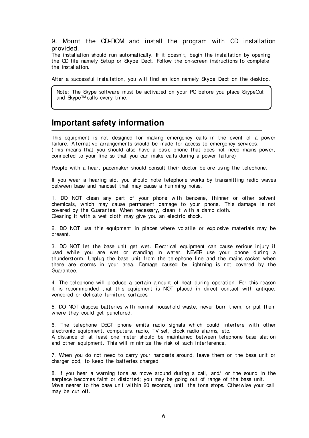 Skype Digital Enhanced Cordless Communication manual Important safety information 