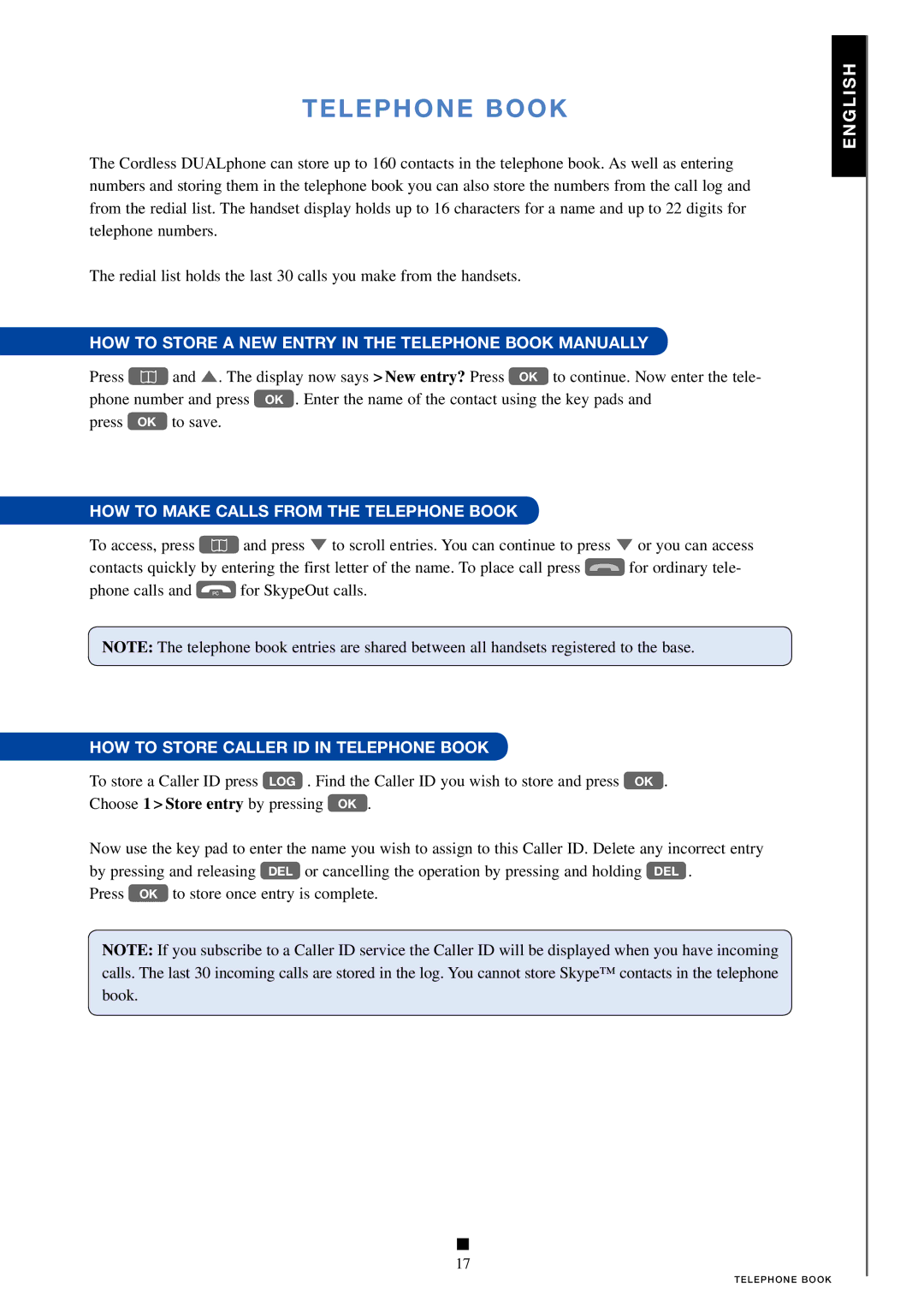 Skype 95100353 HOW to Store a NEW Entry in the Telephone Book Manually, HOW to Make Calls from the Telephone Book 