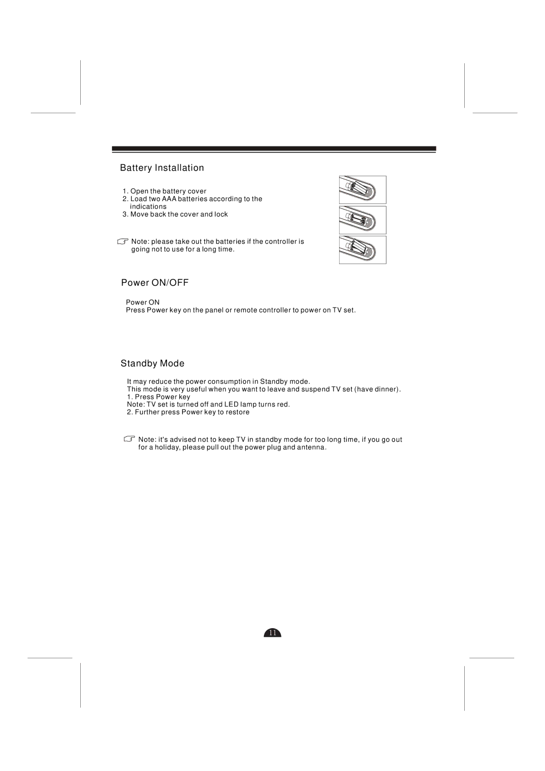 Skyworks 32L29 manual Battery Installation, Power ON/OFF 