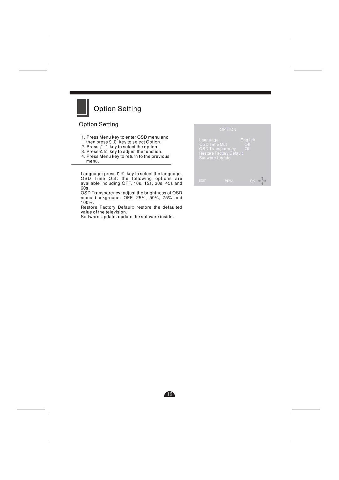 Skyworks 32L29 manual Option Setting 