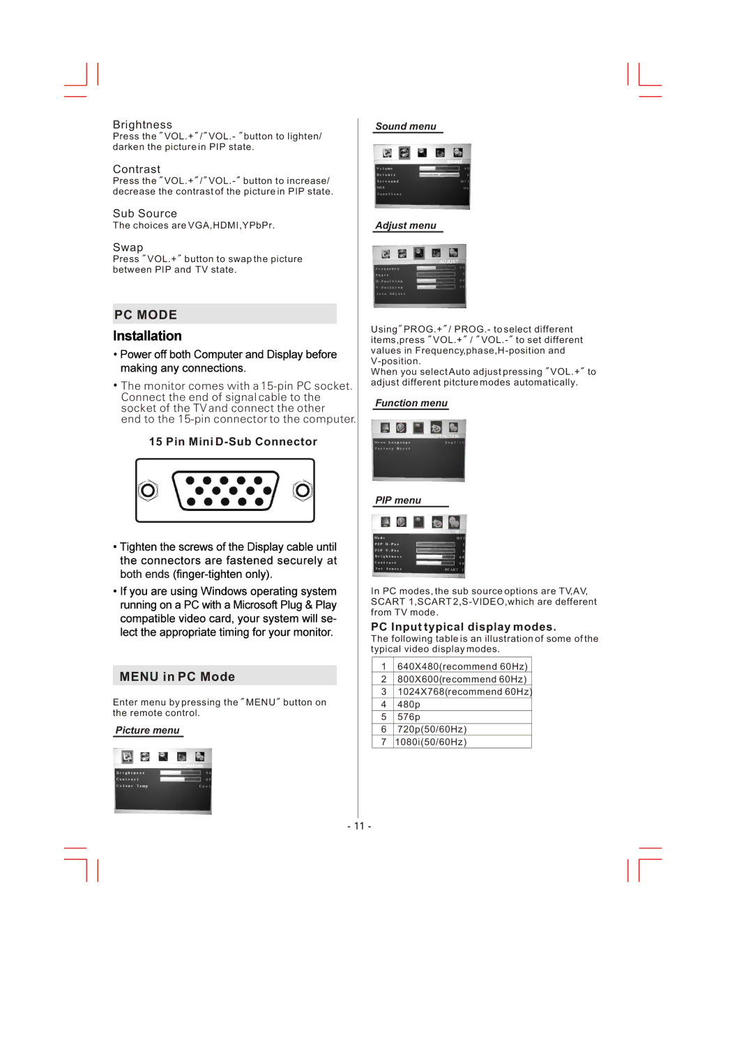 Skyworks LCD-26L16 manual Menu in PC Mode, Contrast 