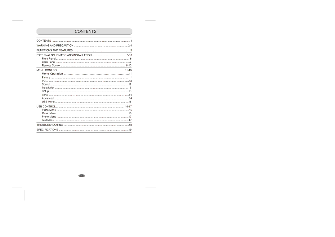 Skyworth 3.20E+37 manual Contents 