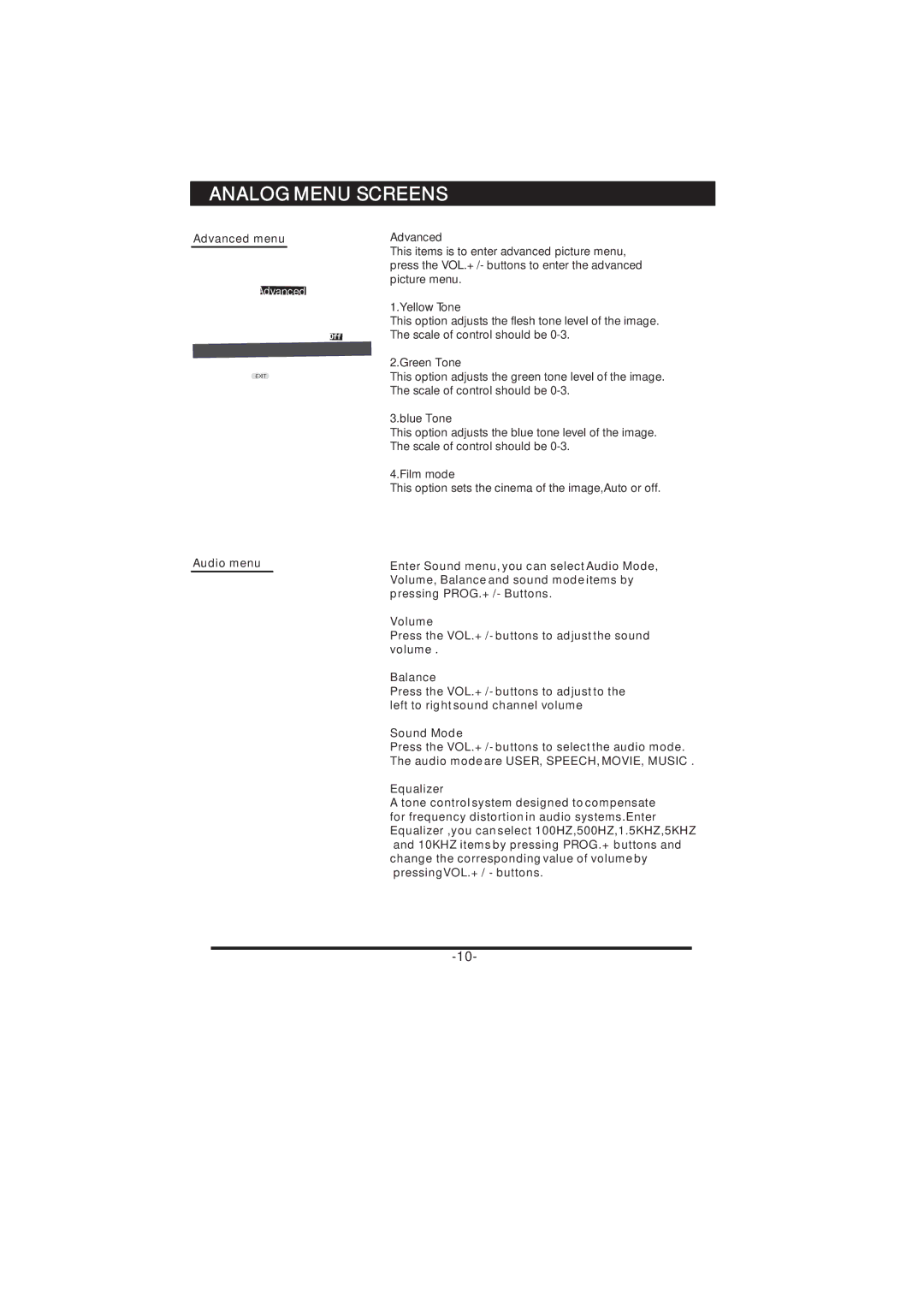 Skyworth 37L16 instruction manual Advanced menu 