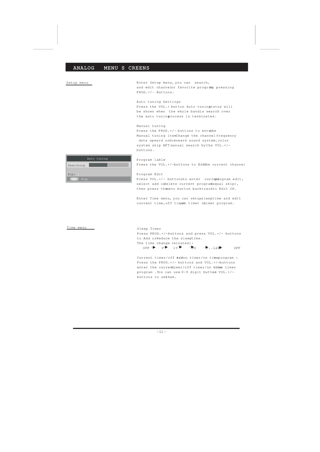 Skyworth 37L16 instruction manual Analog Menu Screens 