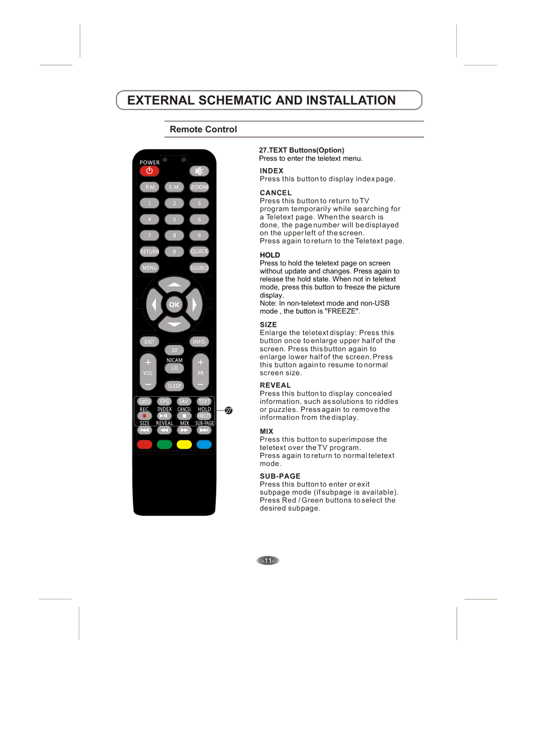 Skyworth 42E66A instruction manual Index, Cancel, Size, Reveal, Mix, Sub-Page 