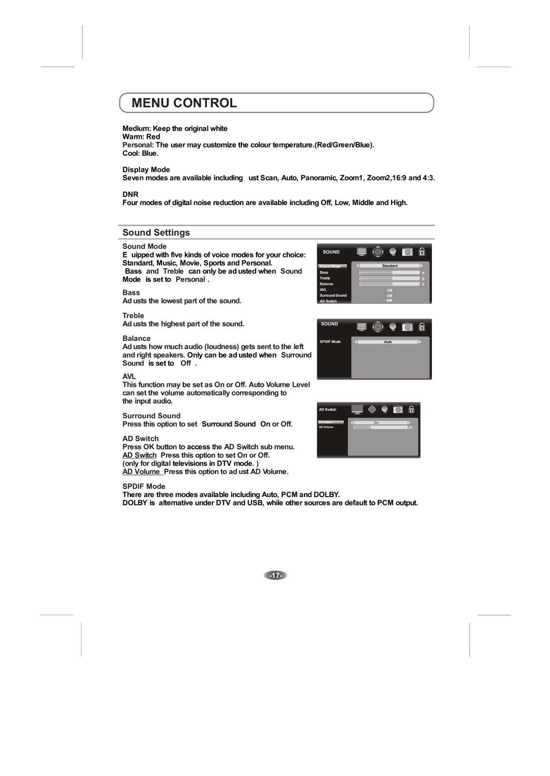 Skyworth 42E66A instruction manual Sound Settings, Avl 