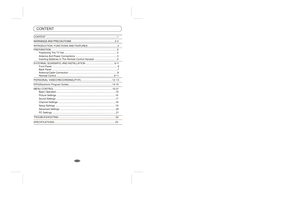 Skyworth 42E66A instruction manual Content INTRODUCTION, Functions and Features Preparation 