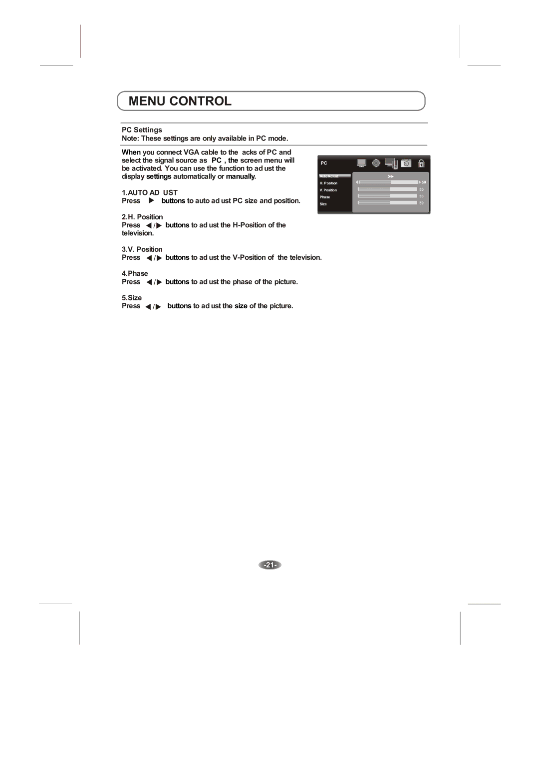 Skyworth 42E66A instruction manual PC Settings, Auto Adjust 