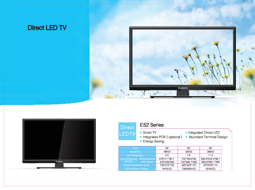 Skyworth 84E99UD Direct LED TV, Led Tv, E52 Series, Size, Model No, Net Weightkg, Unit Dimension, W*H*D, Without Stand 