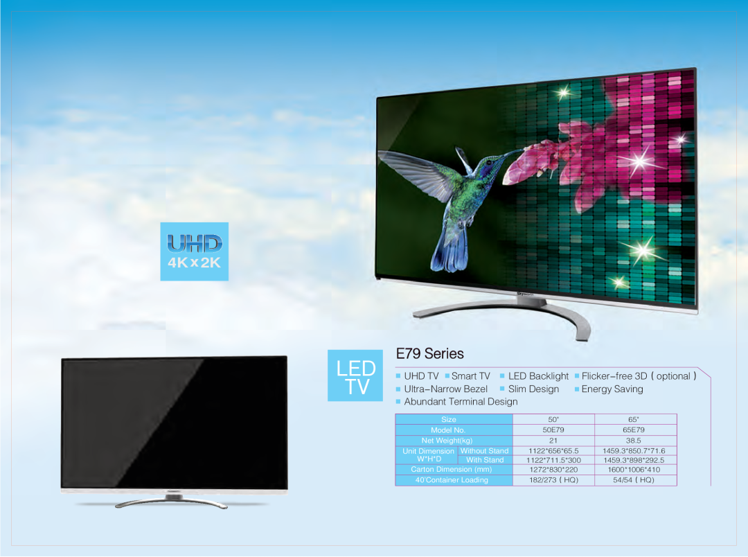 Skyworth 84E99UD E79 Series, Led Tv, 4Kx2K, Size, Model No, Net Weightkg, Unit Dimension, Without Stand, W*H*D, With Stand 