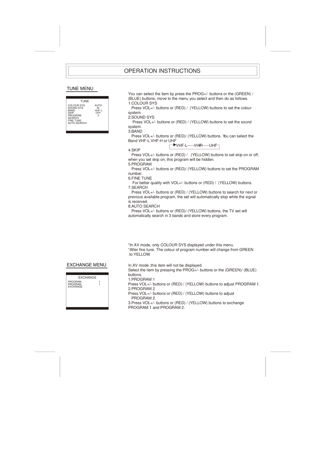 Skyworth CTV-21T05N manual Tune Menu 