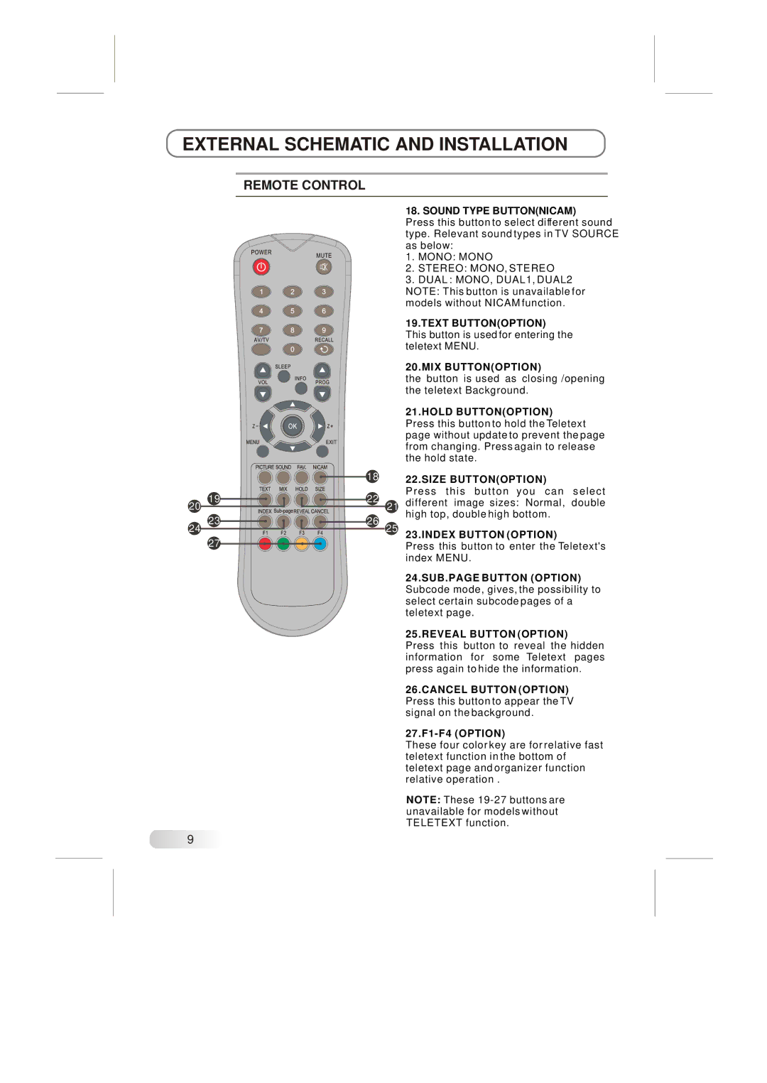 Skyworth LCD-22L19 instruction manual Size Buttonoption 