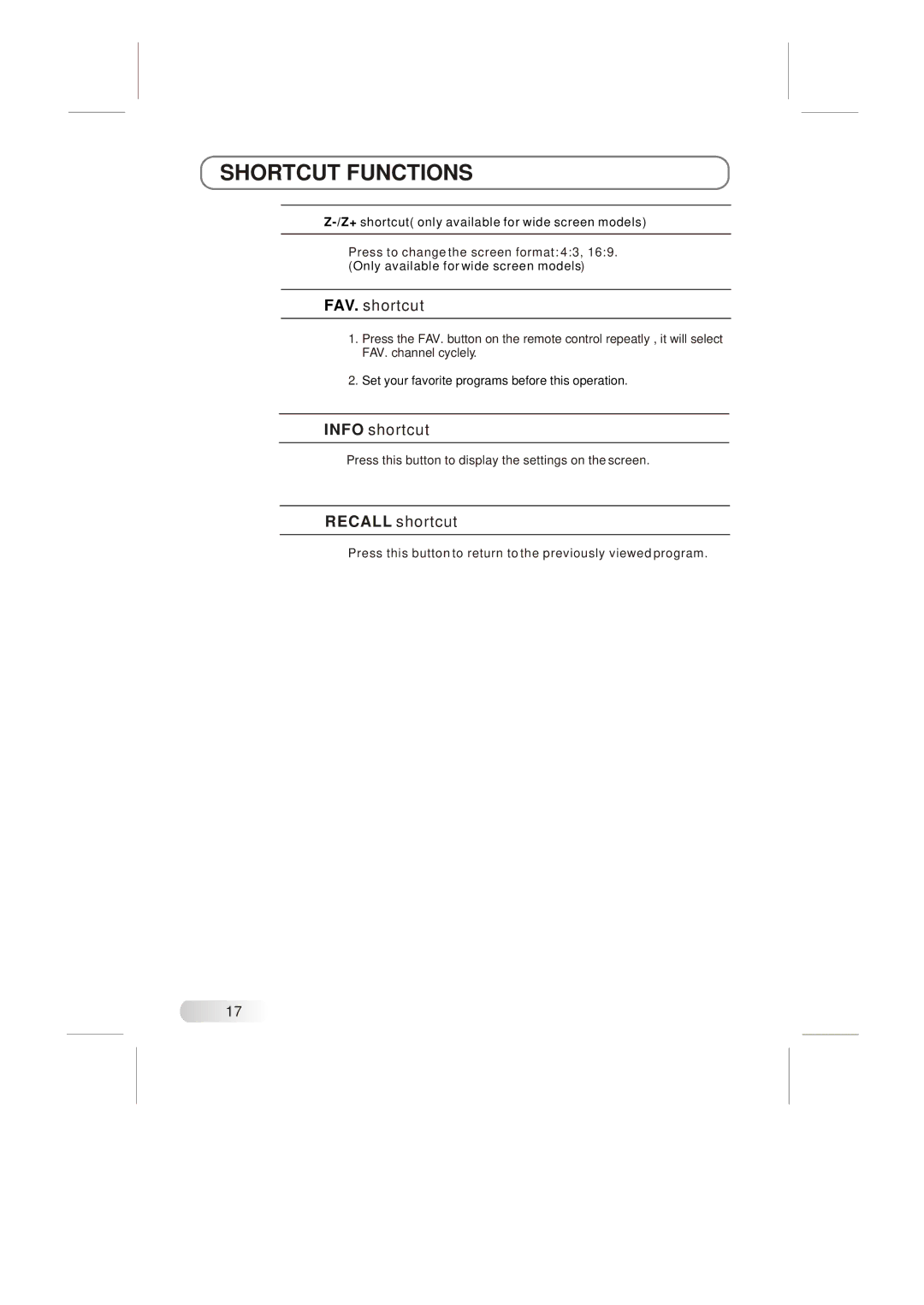 Skyworth LCD-22L19 instruction manual Info shortcut 