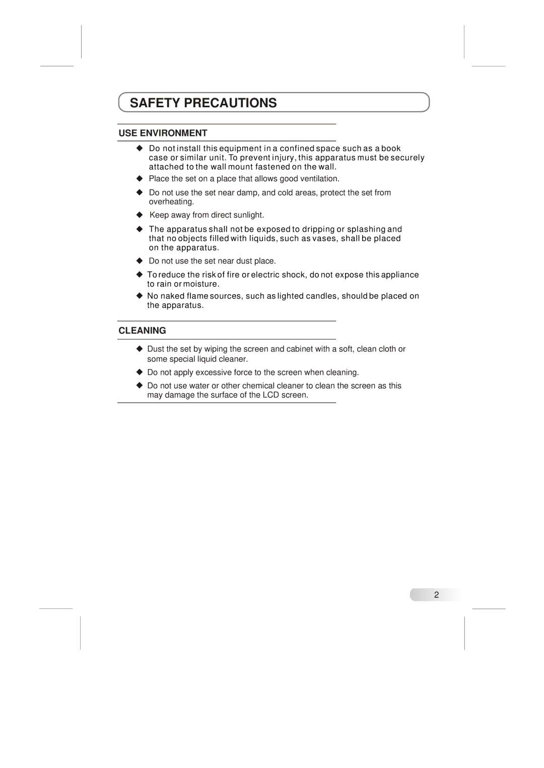 Skyworth LCD-22L19 instruction manual USE Environment, Cleaning 