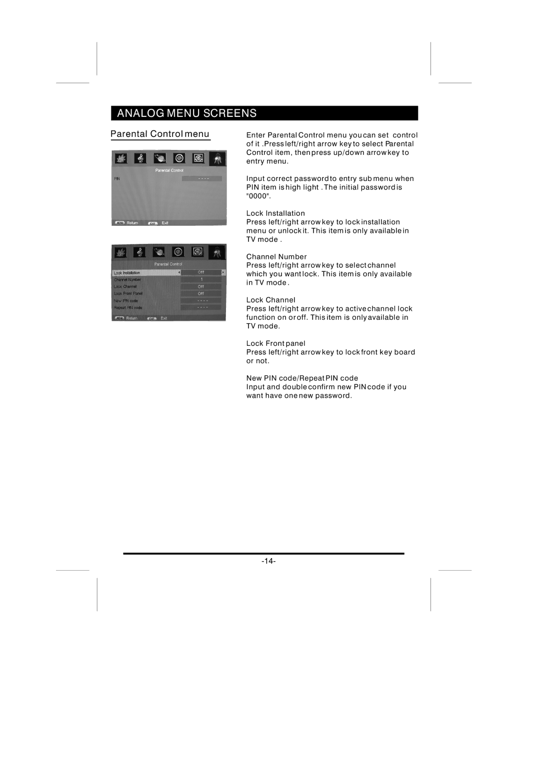 Skyworth LCD-26L16HLCD-26L16H instruction manual Parental Control menu 