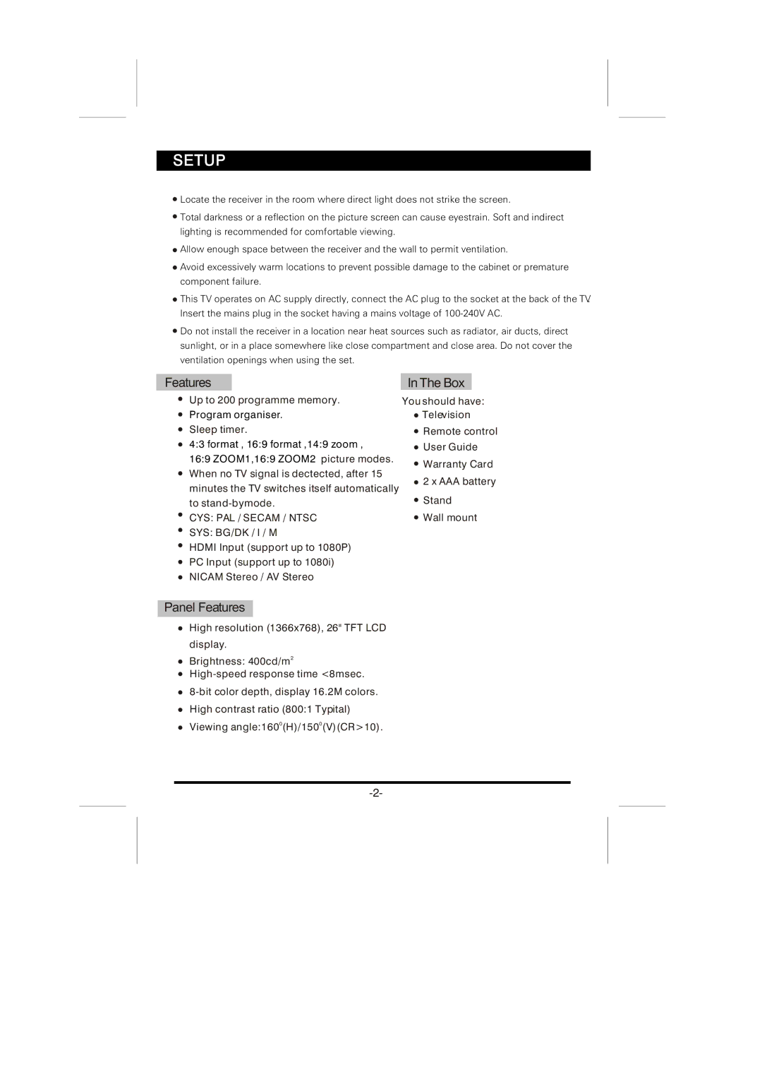 Skyworth LCD-26L16HLCD-26L16H instruction manual Features 