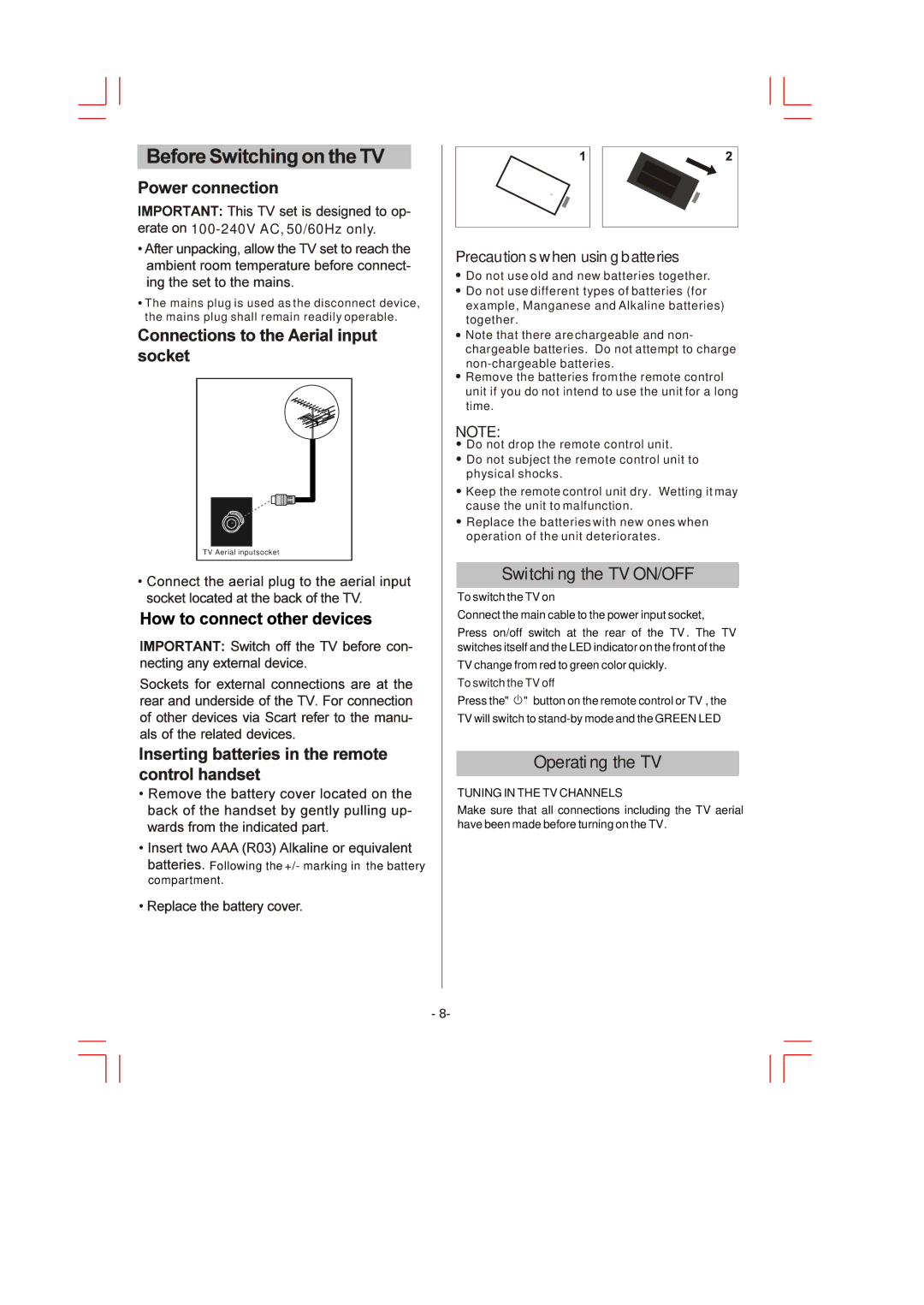 Skyworth LCD-32L16 manual Precautions when using batteries, 100-240V AC, 50/60Hz only 