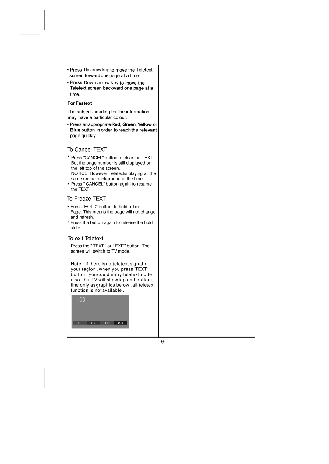 Skyworth LCD-42L8EFHD instruction manual To Cancel Text, To Freeze Text, To exit Teletext 