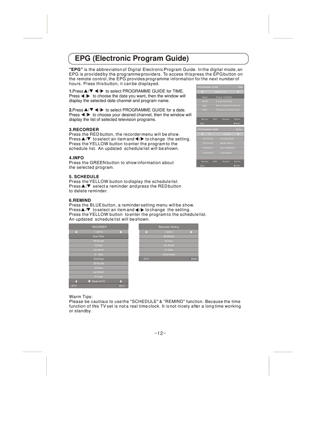 Skyworth LED-32E60 instruction manual EPG Electronic Program Guide 