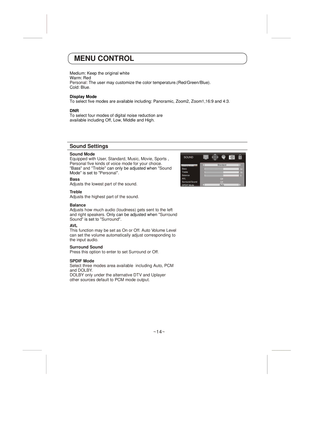 Skyworth LED-32E60 instruction manual Sound Settings 