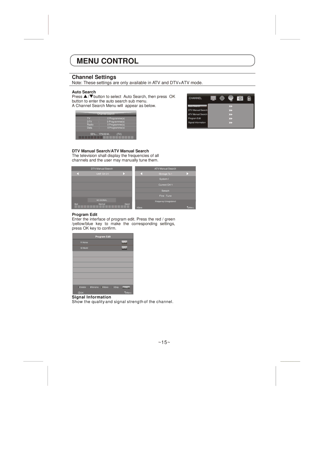 Skyworth LED-32E60 instruction manual Channel Settings, Auto Search 