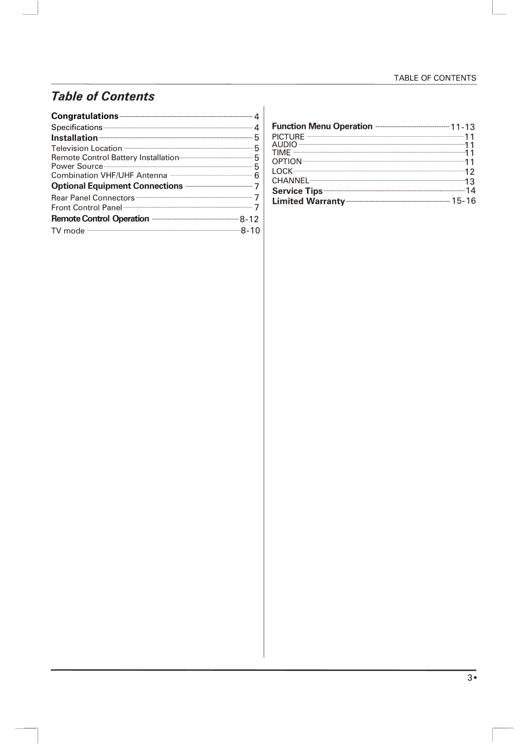 Skyworth SLTV-1551A-1, SLTV-1551AW-1 owner manual Table of Contents 