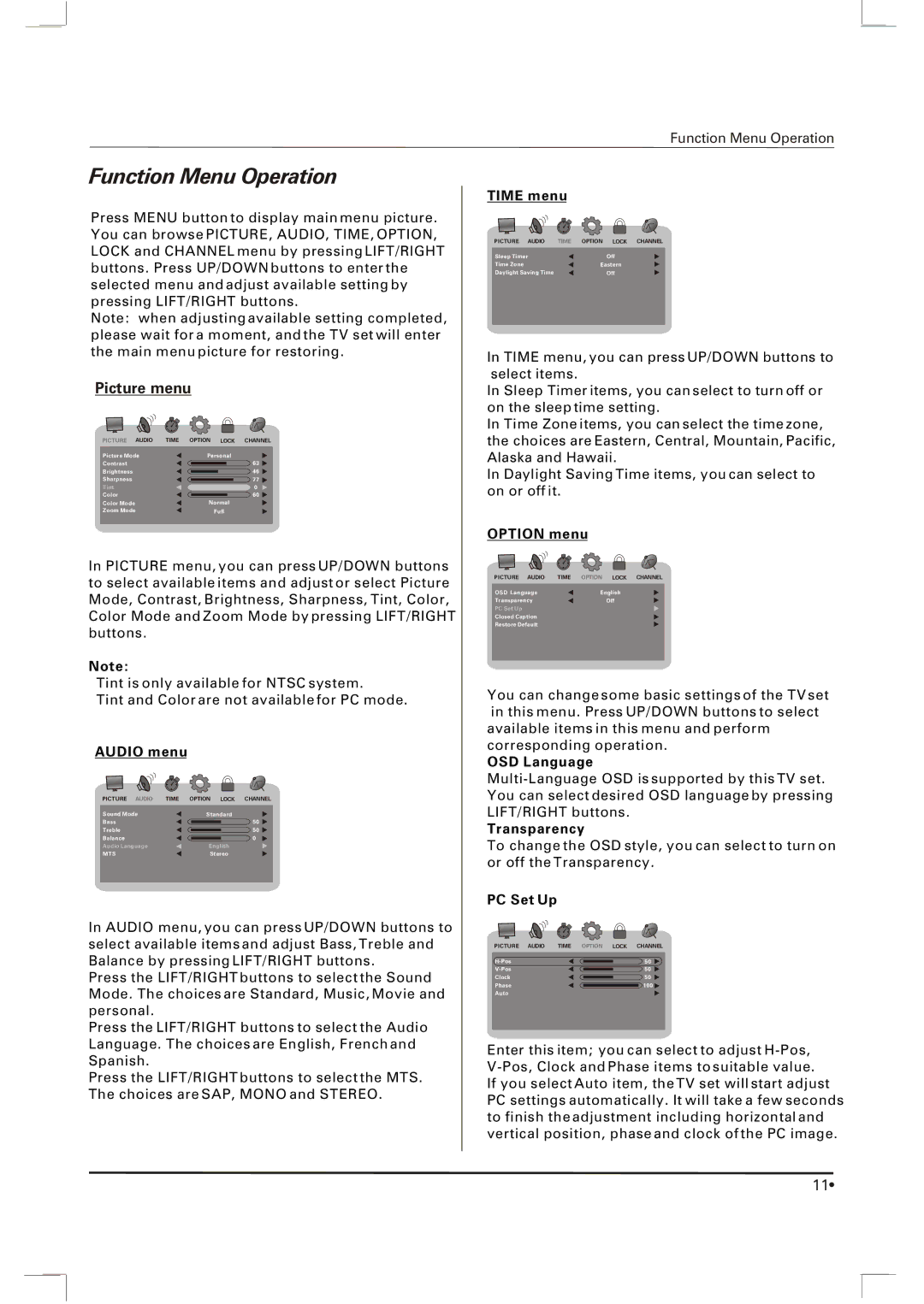 Skyworth SLTV-1963A-1 owner manual Function Menu Operation 