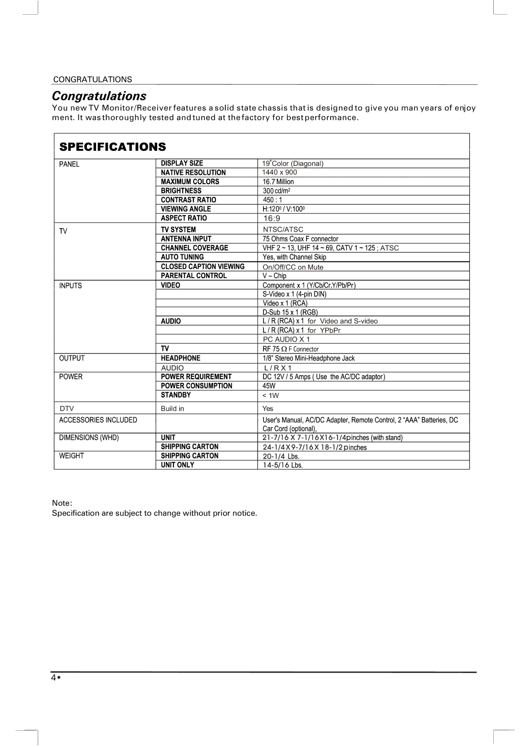 Skyworth SLTV-1963A-1 owner manual Congratulations 