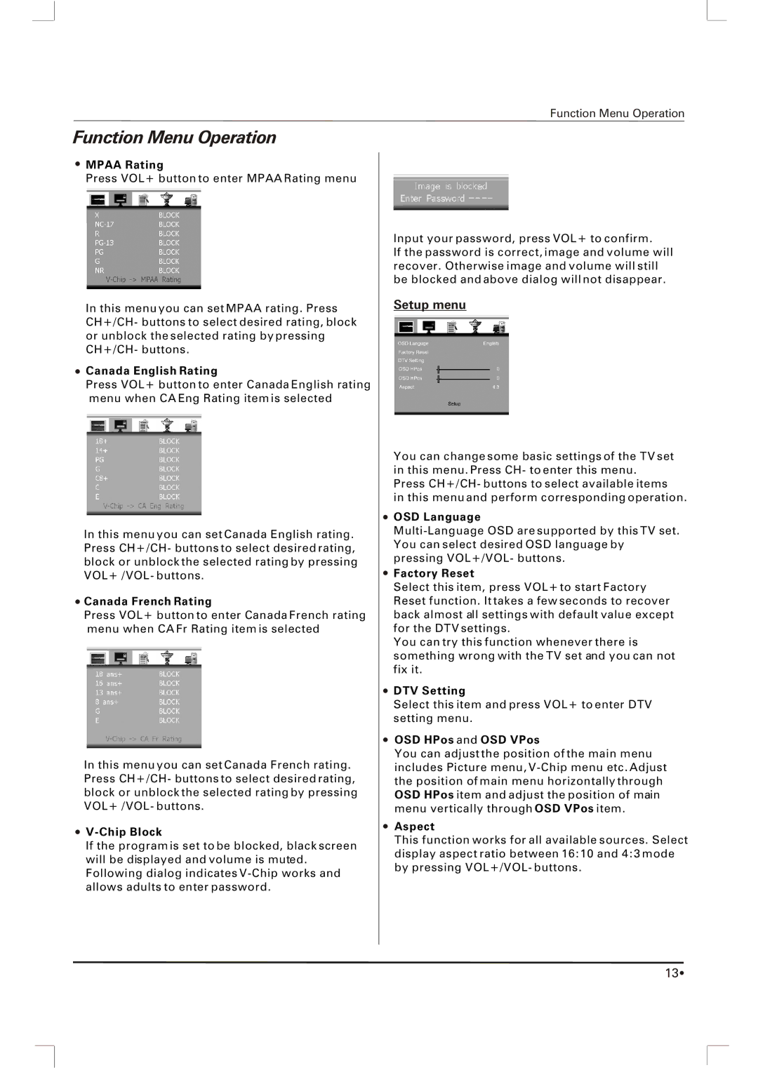 Skyworth SLTV-2063A, SLTV-1963A owner manual Setup menu 