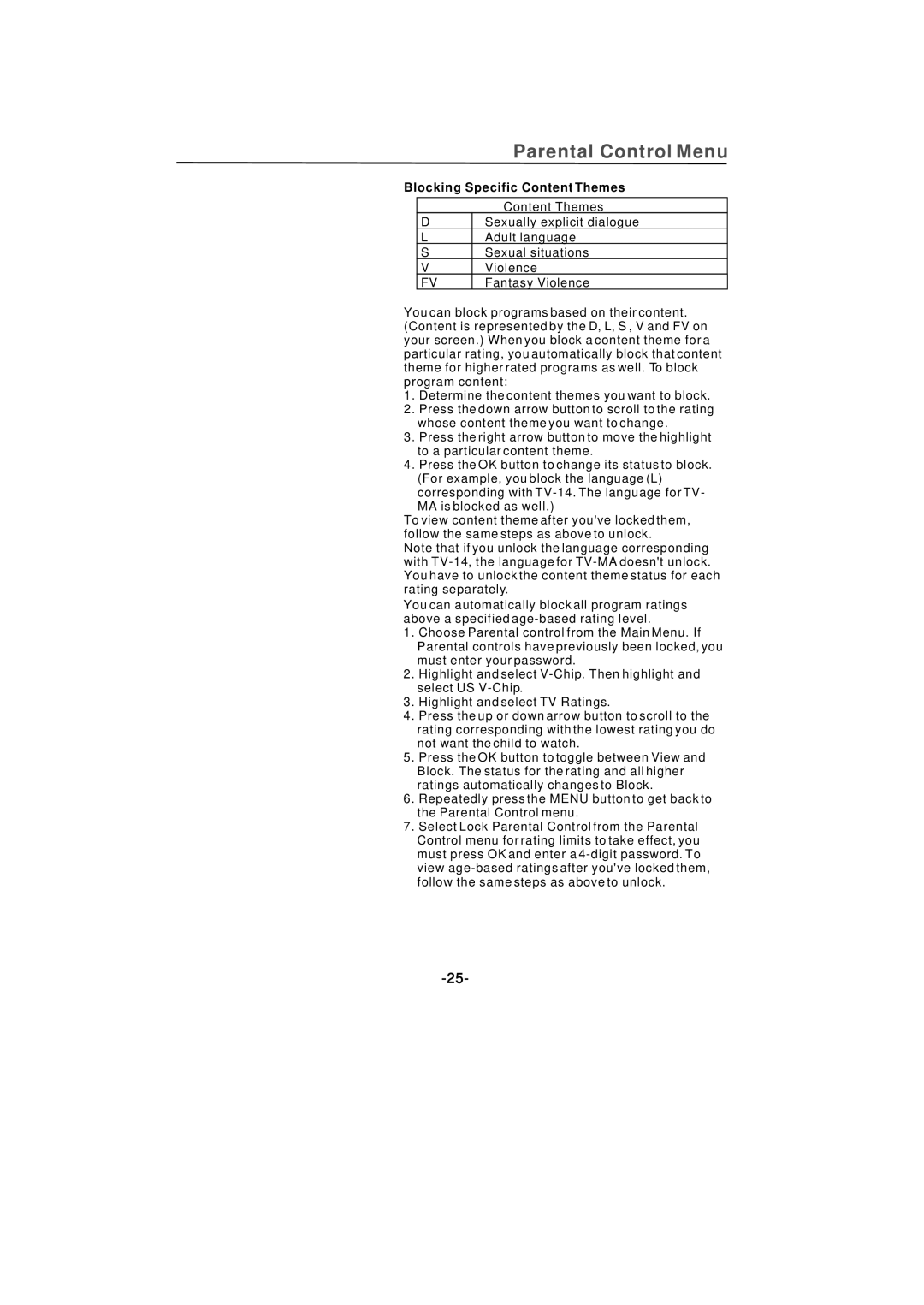 Skyworth SLTV-2268A-2 manual Blocking Specific Content Themes 