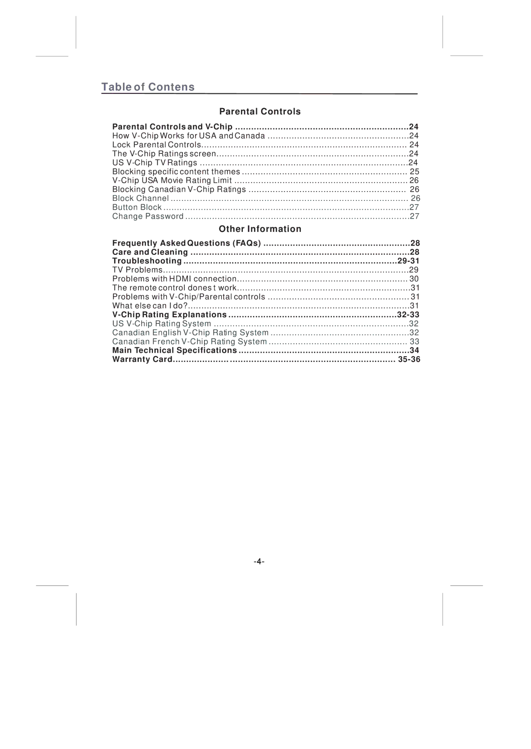 Skyworth SLTV-2268A-2 manual Parental Controls, Other Information 