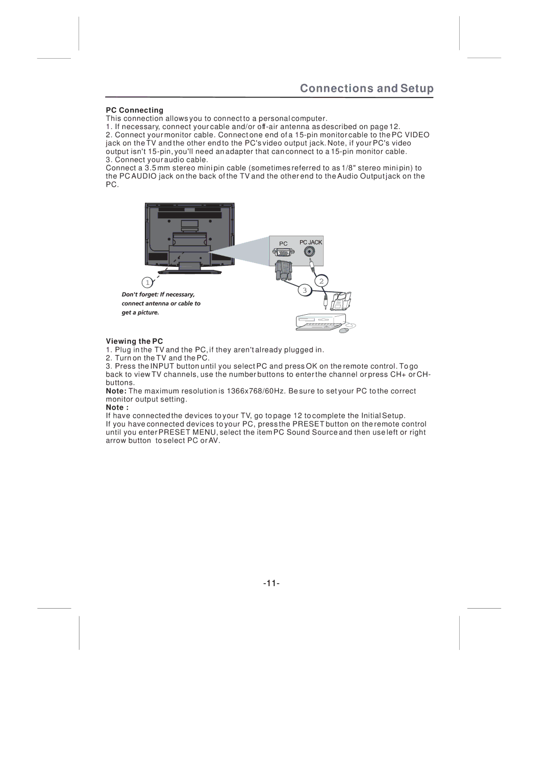 Skyworth SLTV-26L16A-2 manual PC Connecting, Viewing the PC 