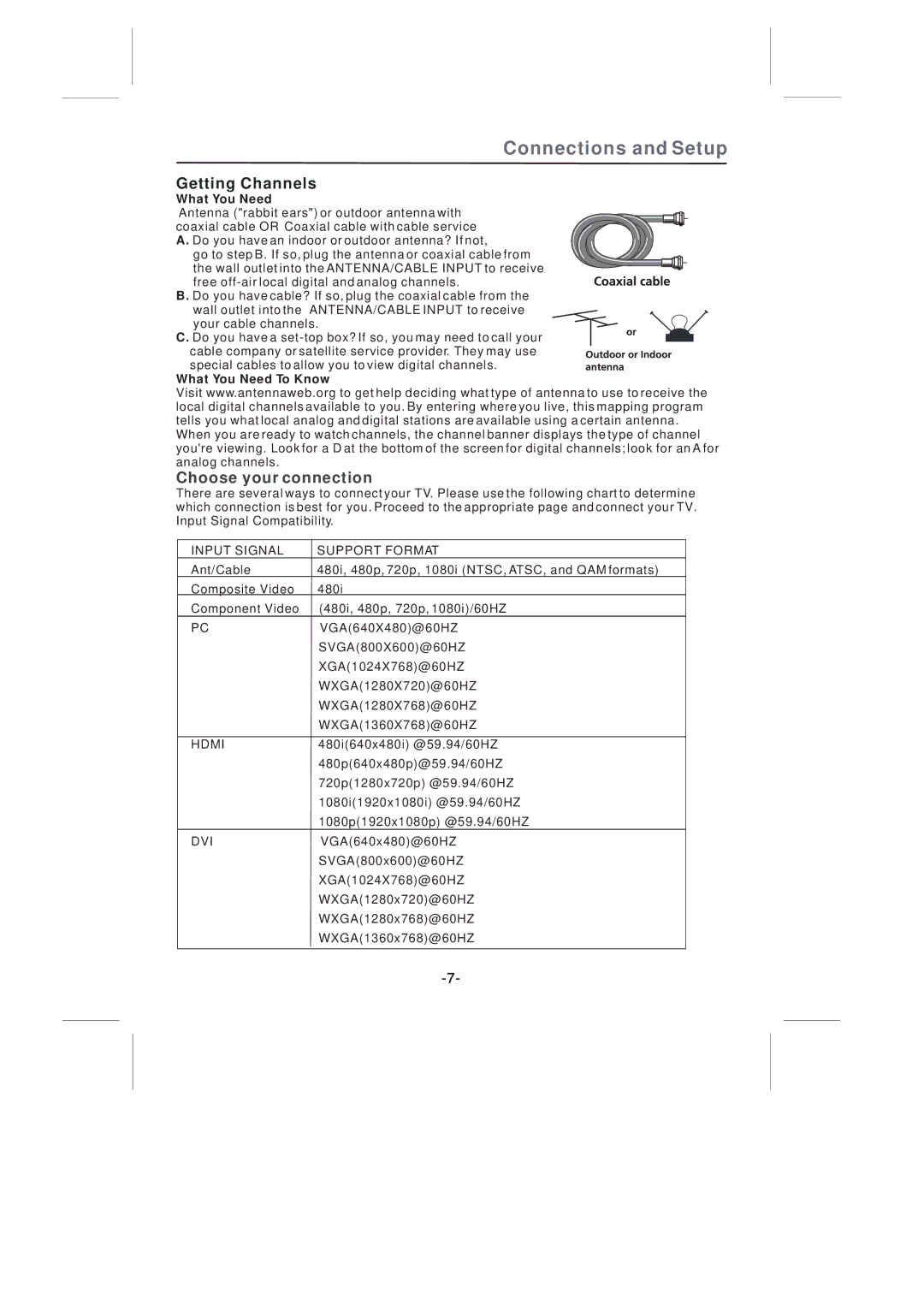 Skyworth SLTV-26L16A-2 manual Getting Channels, Choose your connection, What You Need To Know 