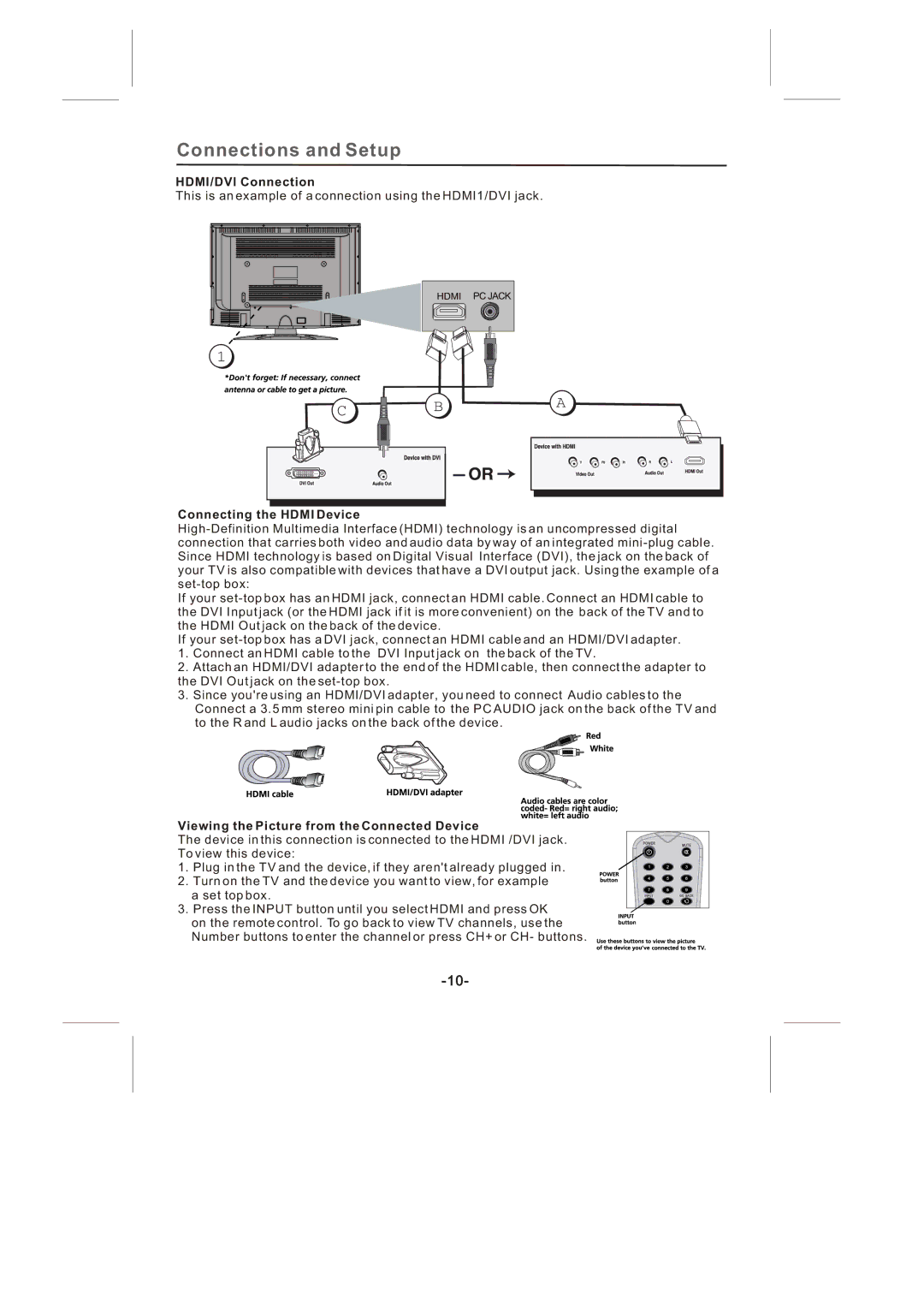 Skyworth SLTV-2632A-2 manual HDMI/DVI Connection, Connecting the Hdmi Device, Viewing the Picture from the Connected Device 