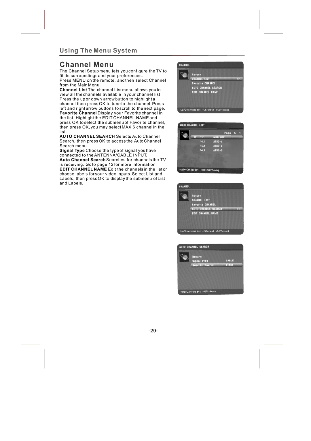 Skyworth SLTV-2632A-2, SLTV-3263A-2 manual Channel Menu 