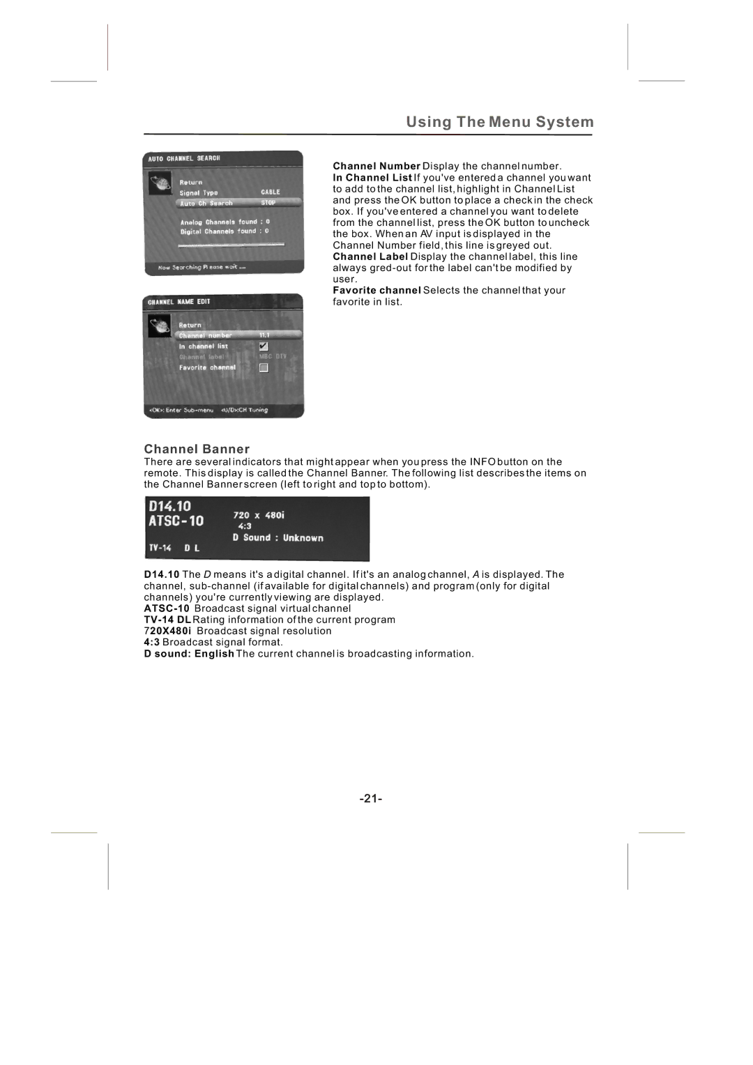 Skyworth SLTV-3263A-2, SLTV-2632A-2 manual Channel Banner 