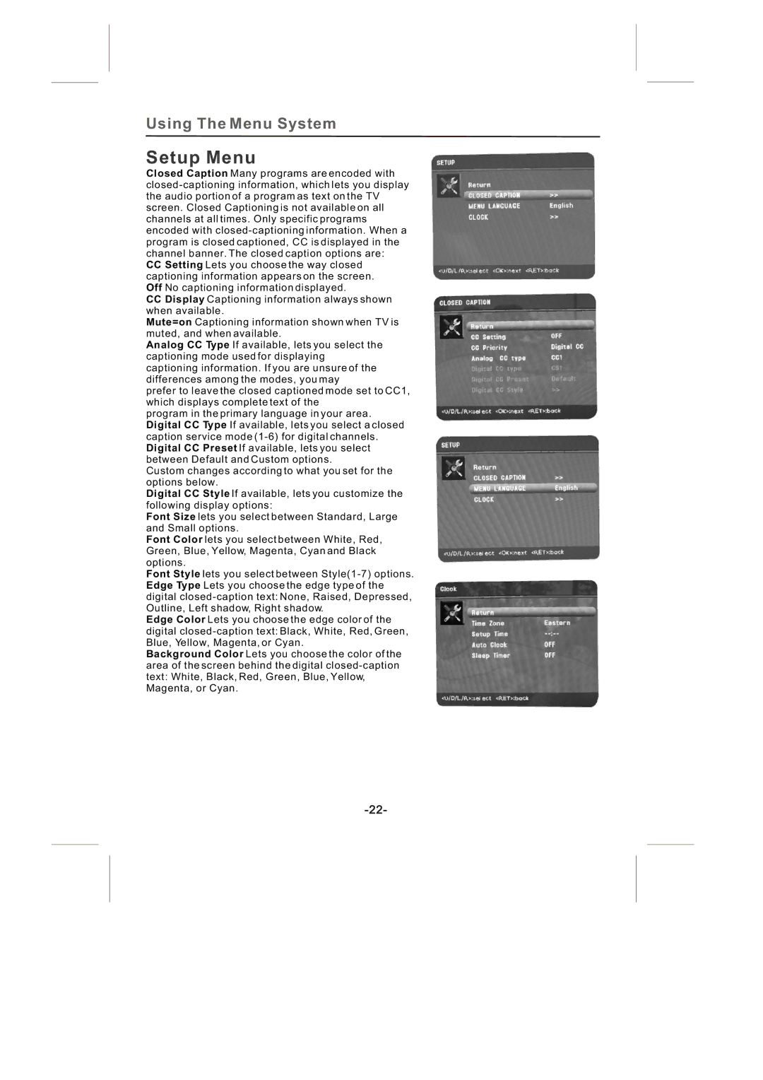 Skyworth SLTV-2632A-2, SLTV-3263A-2 manual Setup Menu 