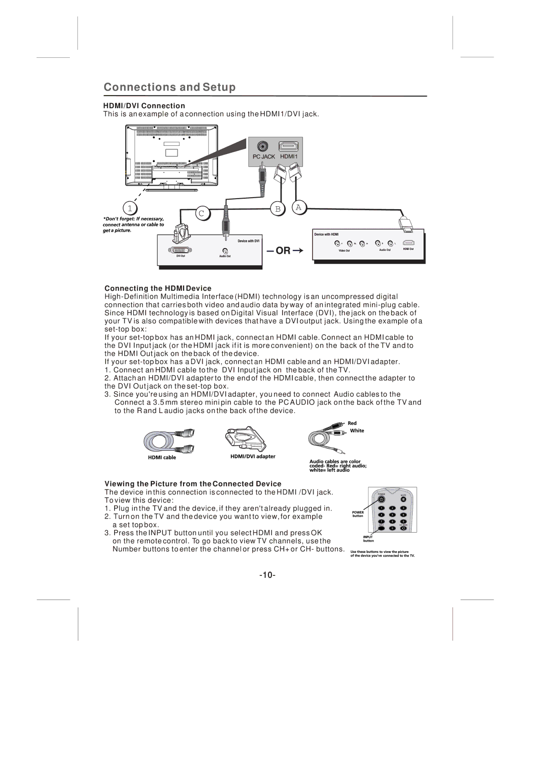 Skyworth SLTV-32L29A-2 HDMI/DVI Connection, Connecting the Hdmi Device, Viewing the Picture from the Connected Device 