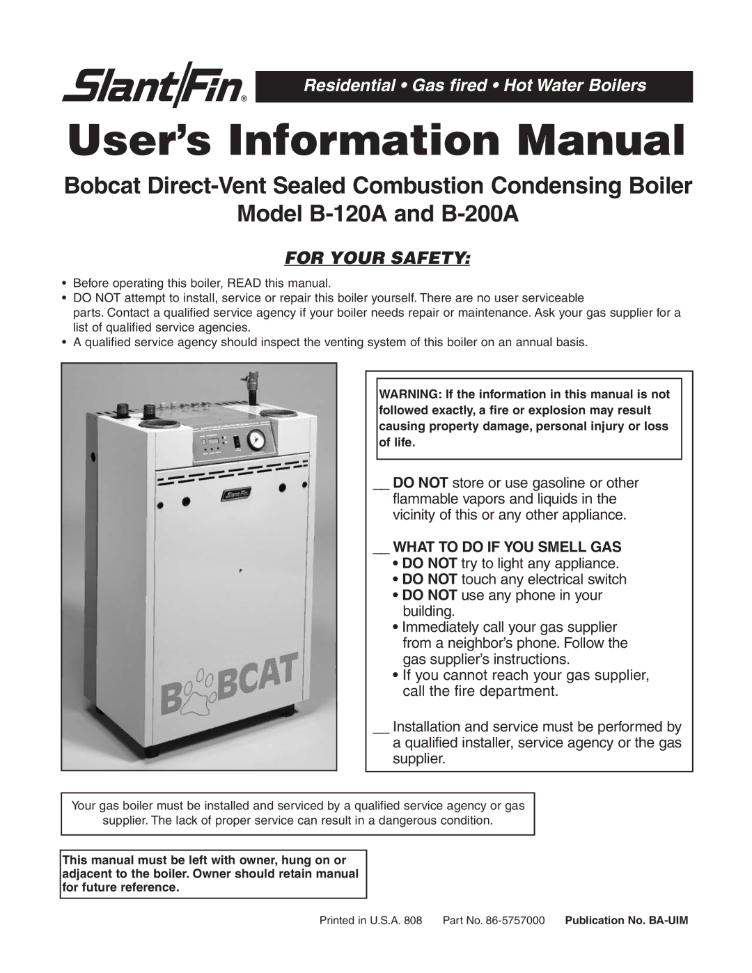 Slant/Fin B-200A, B-120A user service User’s Information Manual 