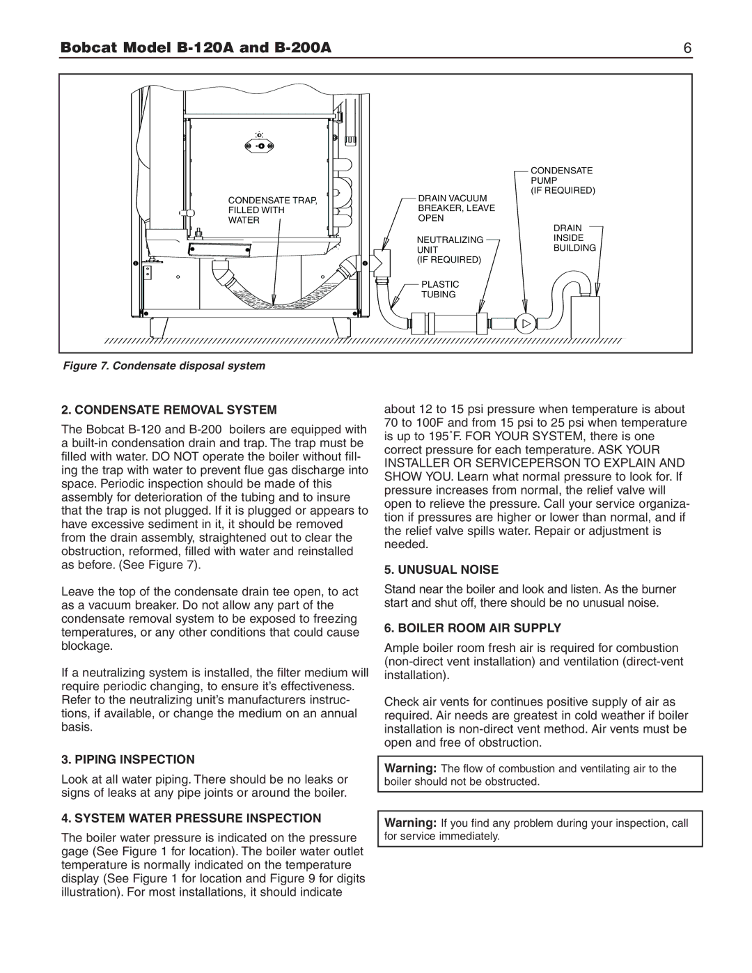 Slant/Fin B-120A, B-200A Condensate Removal System, Piping Inspection, System Water Pressure Inspection, Unusual Noise 