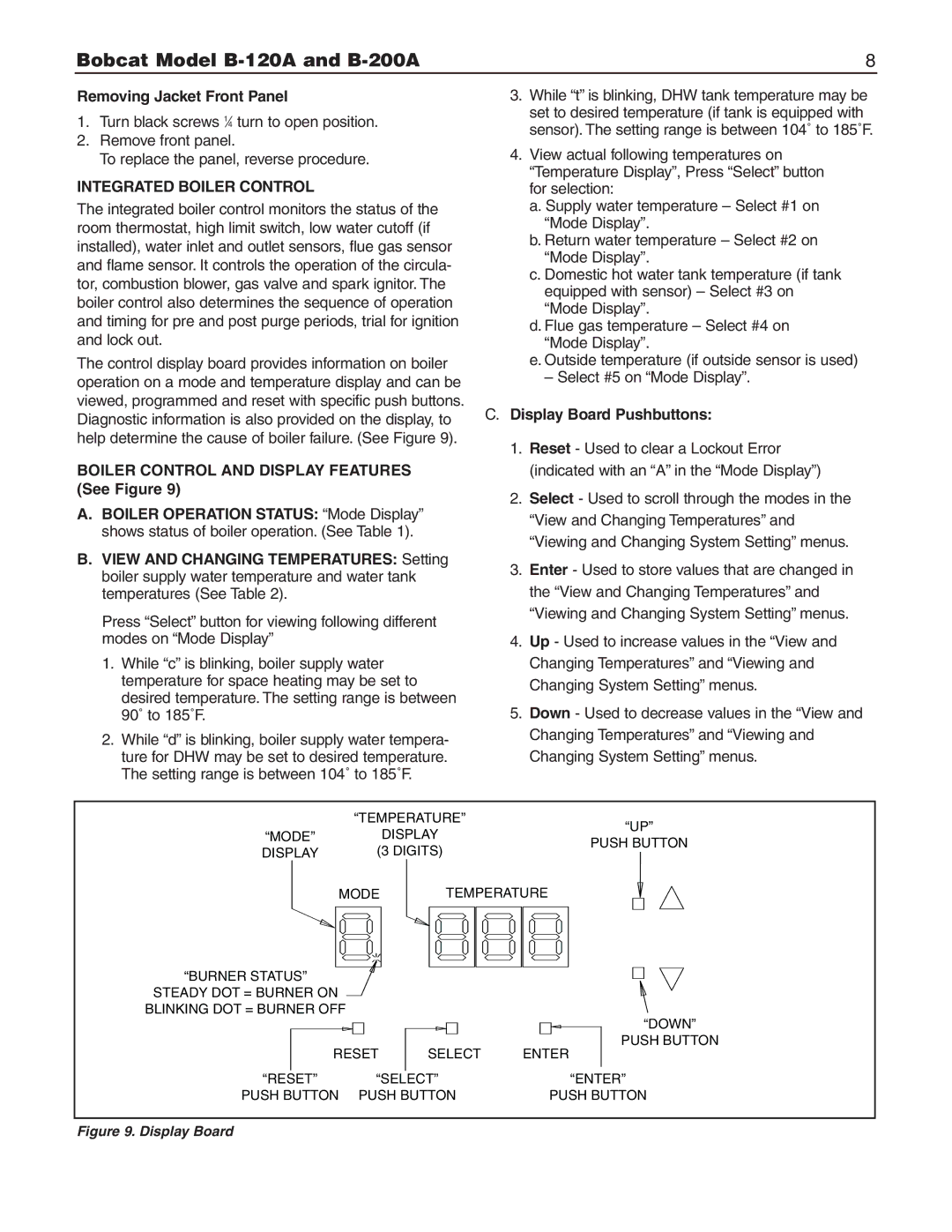 Slant/Fin B-120A, B-200A user service Removing Jacket Front Panel, Integrated Boiler Control 